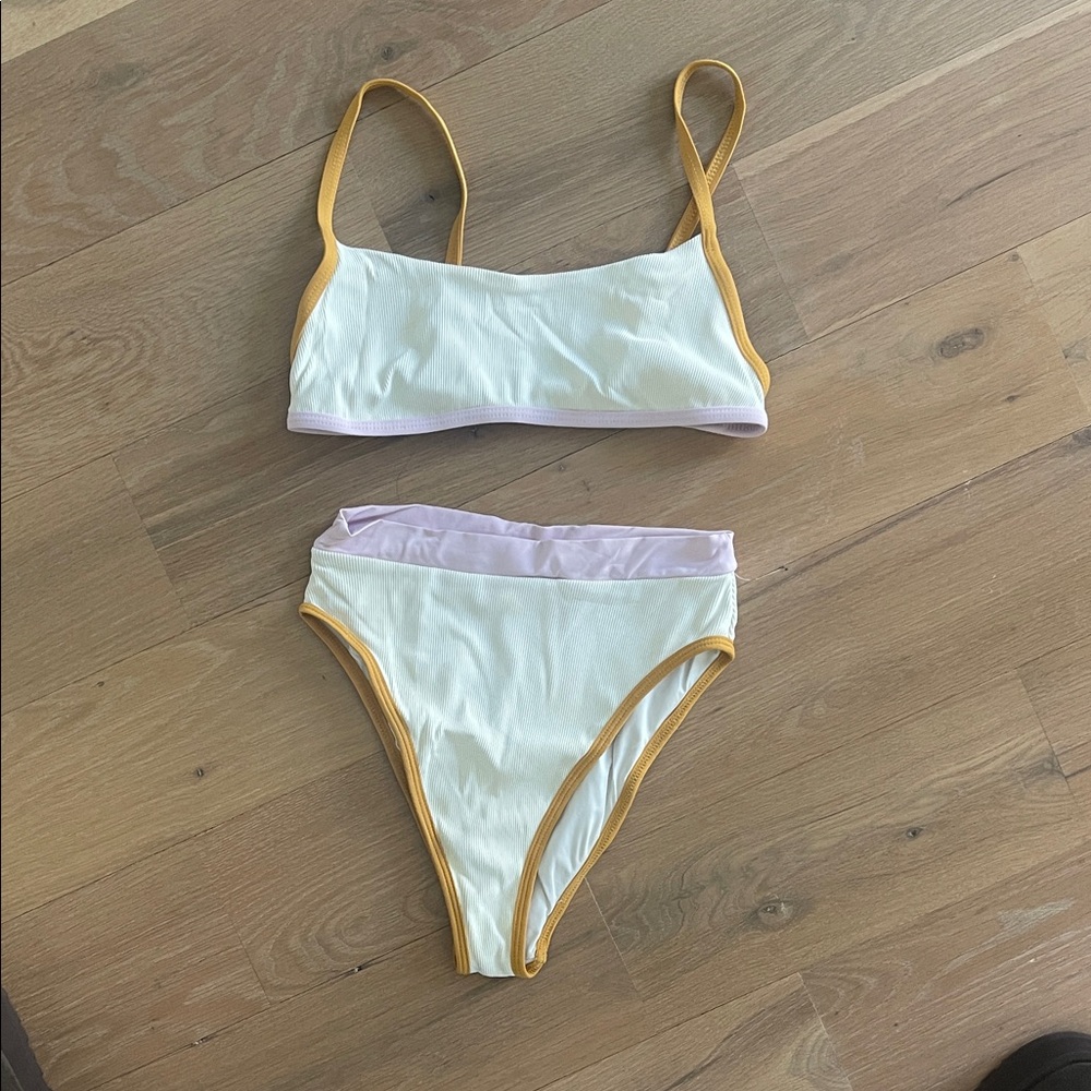 l*space White Bikini with Yellow Trim and Light Purple Accents